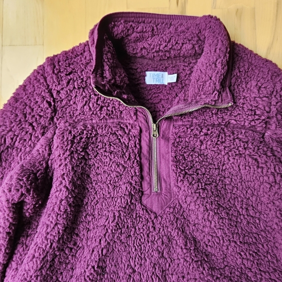 Time and Tru Purple Sherpa Cowl Neck 1/4 Zip Large - Picture 3 of 5